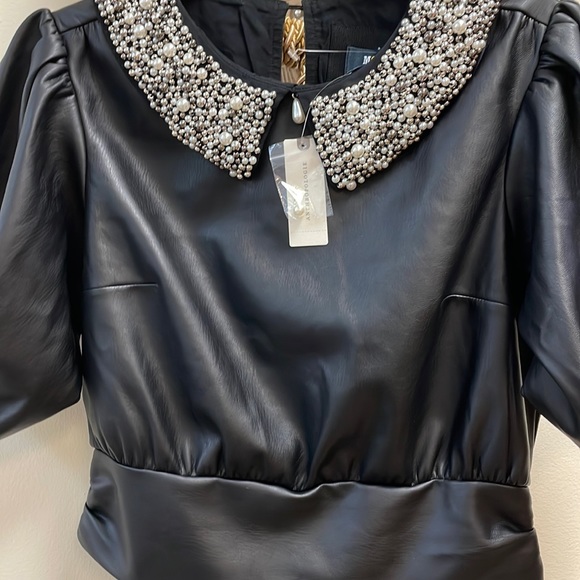 New Women’s Maeve Faux Leather Puff-Sleeve Blouse By Anthropologie!!🔥🔥🔥 - Picture 9 of 16